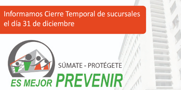 Cierre sucursales Regionales de Arica a Punta Arenas, 31 diciembre 2025